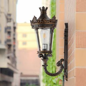 21"(H) Vintage Outdoor Wall Lantern, Waterproof Exterior Wall Sconce with Crown Top and Clear Glass, Decorative Outdoor Lighting Fixture for Patio, Ga