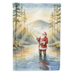 Santa Claus Fly-Fishing at Sunrise Christmas House Flag Large Porch Sleeve Pole Decorative Outside Yard Banner Artwork Wall Hanging, Polyester, House