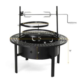 33 Inch Outdoor Fire Pit With 2 Cooking Grills, Wood Burning Firepit With Removable Swivel Grill, For Deck Bonfire Patio Picnic, Black