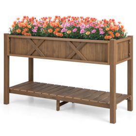 Poly Wood Elevated Planter Box with Legs Storage Shelf Drainage Holes-Blue