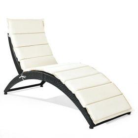 Folding Patio Rattan Portable Lounge Chair Chaise with Cushion-Turquoise