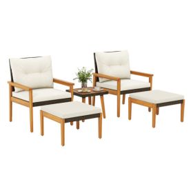 5 Piece Rattan Furniture Set with Square Coffee Table-White