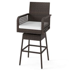 29 Inches Patio 360Â° Swivel Bar Stool with Cross-Woven Armrests and Seat Cushion-White