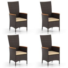 Patio Rattan Chairs Set of 4 Outdoor Wicker Dining Chairs with High Backrest-Beige