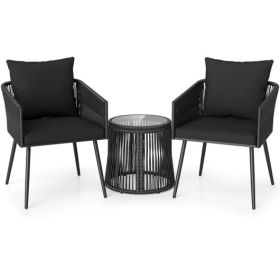 3-Piece Outdoor Furniture Set with Cushions for Porch Garden-Black