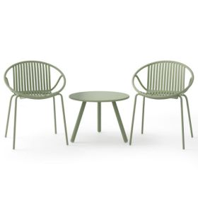 All Weather PP Patio Conversation Set with Round Coffee table and 2 Chairs-Gray