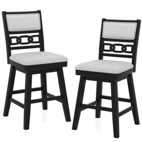25 Inch Bar Stools Set of 2 with Upholstered Backrest and 360Â° Rotation Seat-Black