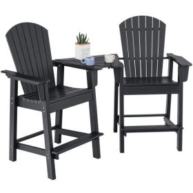 2 Pieces HDPE Tall Adirondack Chair with Middle Connecting Tray-Gray
