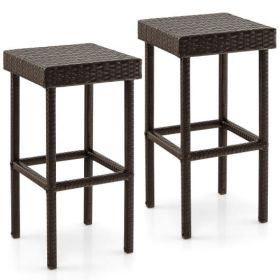 2 Pieces Patio Rattan Wicker Bar Stool Chairs-Brown