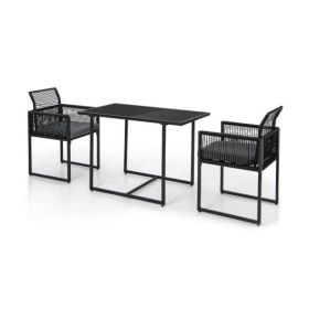 3 Pieces Outdoor Dining Set with Folding Backrest and Seat Cushions-Gray