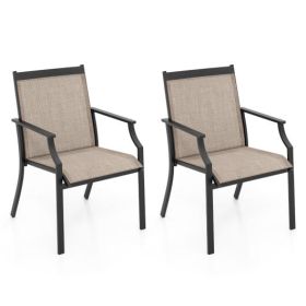 2 Piece Patio Dining Chairs Large Outdoor Chairs with Breathable Seat and Metal Frame-Blue
