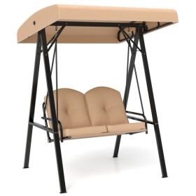 2-Person Outdoor Porch Swing with A-Shaped Metal Stand and Adjustable Canopy-Brown