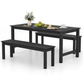 3 Pieces Outdoor Dining Table Set with 2 Benches-Gray