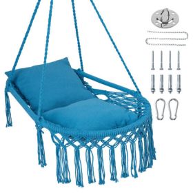 Macrame Swing Chair Hammock Chair with 2 Removable Cushions-Navy