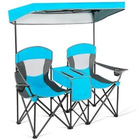 Patented Portable Folding Camping Canopy Chairs with Cup Holder-Blue