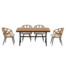 U_Style Contemporary Outdoor Set with PE Rattan Chairs and Plastic Wood Table,Suitable for Gardens and Lawns