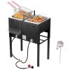 Outdoor Propane Deep Fryer, Dual-Tank 16QTx2 Large Capacity Commercial Fryer, Stainless Steel Fish Cooker with 3 Basket, Thermometer