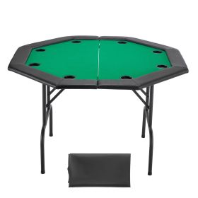Foldable Poker Table, 8 Player 48 in Folding Casino Leisure Table with Padded Rails & Cup Holders