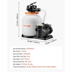 FlashPure Sand Filter Pump, 14 In For Above Ground Pool, 0.75 HP 3500 GPH, Swimming Pool Filter System With Timer, 6X Faster Filtration, Media Install
