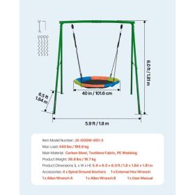 Swing Set For Backyard, 40 In Saucer Swing Seat With Heavy Duty A-Frame Metal Stand, 440 Lbs Load Capacity, Reinforced With Spiral Ground Anchors, Swi