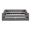 Upholstered daybed with Two Drawers, Wood Slat Support, Gray, Full Size(OLD SKU :LP001111AAE)
