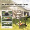 Outdoor Grill Dining Cart with Double-Shelf, BBQ Movable Food Prep Table, Multifunctional Foldable Iron Table Top