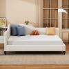 Full Size L-Shaped Linen Daybed, with Solid Wood Legs, Beige(OLD SKU: SF000146AAA)