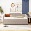 Upholstered daybed Twin Size with Two Drawers and Wood Slat ,Beige