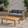 Patio Loveseat and Coffee Table Set, Patio Furniture Set with Cushion, Acacia Wood Frame Conversation Set for Garden, Backyard, Porch and Poolside