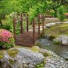7.5' Fir Wood Garden Bridge Arc Walkway with Side Railings, Perfect for Backyards, Gardens, & Streams, Carbonized