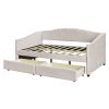 Upholstered daybed Twin Size with Two Drawers and Wood Slat ,Beige