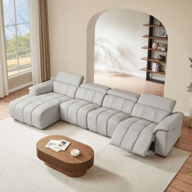 4 Seats Wall-Hugger Reclining Sofa Modern Electric Control Genuine Leather L Shaped Couch,Lounge Seat Theater Seating Furniture With USB Port, Sofa Wi