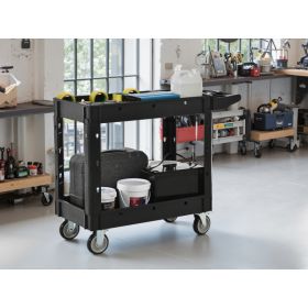Two-Shelf Utility Cart With Wheels ,600 Lbs. Capacity Rolling Utility & Tool Carts For Warehouses, Industrial Settings, Auto Garages, For Indoor And O