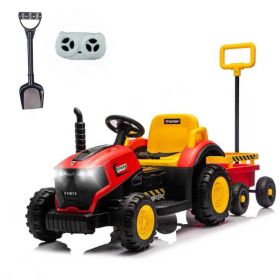 Kids Electric Ride On Tractor With Trailer, 12V Powered Children's Farm Tractor Toy Car With LED Lights, Music, PP Material, For 3-6 Years Old