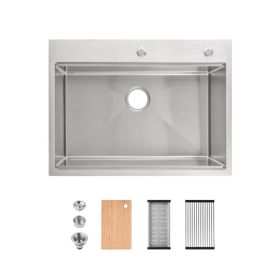 Stainless Steel Kitchen Sink, 30'x22' Single Bowl, Overmount Handmade Sink In Brushed, With Cutting Board, Colander-Unable Ship Weekends, TK And TEMU