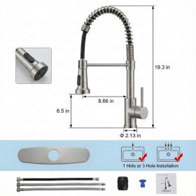 Industrial Kitchen Faucet With Pull Down Sprayer, Single Handle Stainless Steel Kitchen Faucet, 1 Or 3 Hole Installation, Farmhouse Style, Brushed Nic