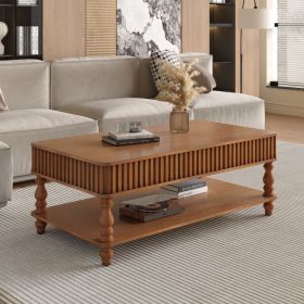 47.24 Vintage Brown Lift Top Coffee Table, Tool-Free Assembly Solid Wood With Fluted Details & Solid Roman Legs, Classic Lift-Top Desk For Living Room