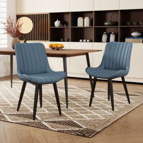 Set Of 2 Modern PU Leather Dining Chairs With Thick Cushions & Metal Legs, Armless Faux Leather Side Chairs For Kitchen, Dining Room