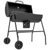 Barrel Charcoal BBQ Grill Smoker with 420 sqin Cooking Area Wheels Ash Catcher Black