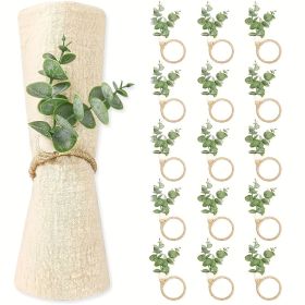 Set of 20 Eucalyptus Leaf Napkin Rings | Boho Style Wood Bead Farmhouse Napkin Holder for Weddings, Party, Spring, Summer, Holiday Table Decoration