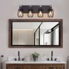 24" Industrial Vintage 4-Light Wall Sconce - Black Cage Wall Lighting Fixture with Wooden Accents for Bathroom, Hallway