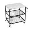 Outdoor Grill Cart, 31.5 x 24.0 inch Stainless Steel Tabletop Size Grilling Table, Outdoor Cooking Table with 4 Wheels & Side Handle, Two Mesh Shelves