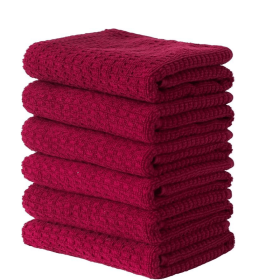 Kitchen Towels, 15 x 26 Inches, Pack of 6, 400 GSM, 100% Ring Spun Cotton, Solid Red Dish Towels Super Soft and Absorbent, Tea Towels and Bar Towels