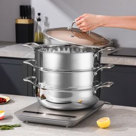 SOGA 3-Tier 32cm Heavy-Duty Stainless Steel Food Steamer – Stackable Vegetable Pot with Glass Lid, Multi-Layer Pan Insert for Healthy Cooking