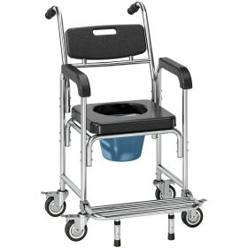 HOMCOM 3-in-1 Shower Commode Wheelchair, Accessible Transport Commode Medical Rolling Chair, Black