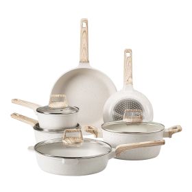 17 Piece Pots and Pans Set, Granite Nonstick Cookware Set, Induction Cookwares, Kitchen RV Cooking Sets with Frying, Sauce, Saute, Tempered Glass Lids