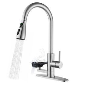 3-in-1 Kitchen Faucet With 3-Color LED Temperature Display, Press-Type Glass Rinser, High-Arc Pull-Down Sprayer, 3 Spray Modes, Brushed Nickel Finish