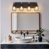 24" Industrial Vintage 4-Light Wall Sconce - Black Cage Wall Lighting Fixture with Wooden Accents for Bathroom, Hallway