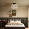 18" Bohemian Wood Beaded Ceiling Fan with Light, Flush Mount Caged Ceiling Fan
