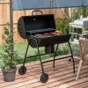 Barrel Charcoal BBQ Grill Smoker with 420 sqin Cooking Area Wheels Ash Catcher Black